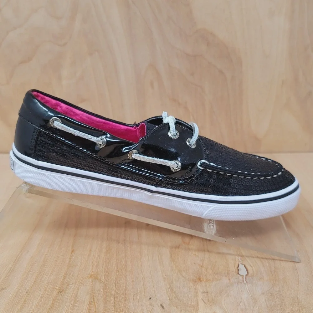 SPERRY TOP-SIDER Women's Boat Shoes Sz 4.5 M Bahama Black Glitter Casual Comfort
